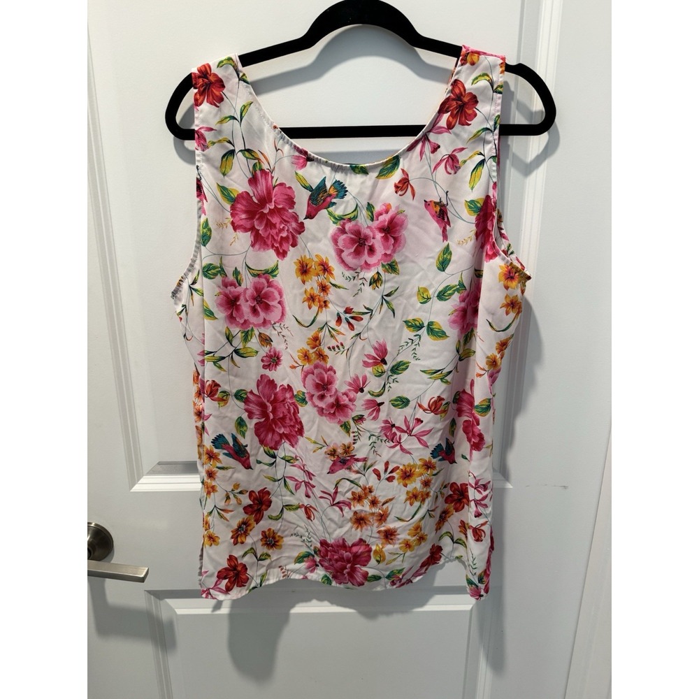 The Pioneer Woman Sleeveless Floral Print Tank Top White Pinks Polyester XXL